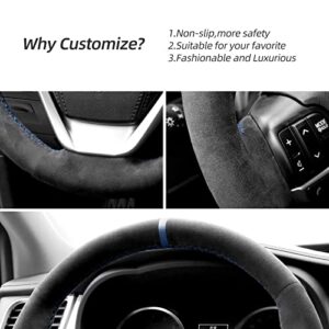 Alfanxi Hand Stitch Sewing Italy Alcantara Car Steering Wheel Cover Wrap Compatible with Toyota Highlander/Sienna 2014-2019 (Blue Thread)