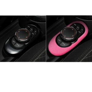 Toworldit Alcantara Central Multimedia Control Panel Frame Decoration Trim Cover Compatible with BMW Mini Cooper F54 F55 F56 F57 2014-2020 (Pink)