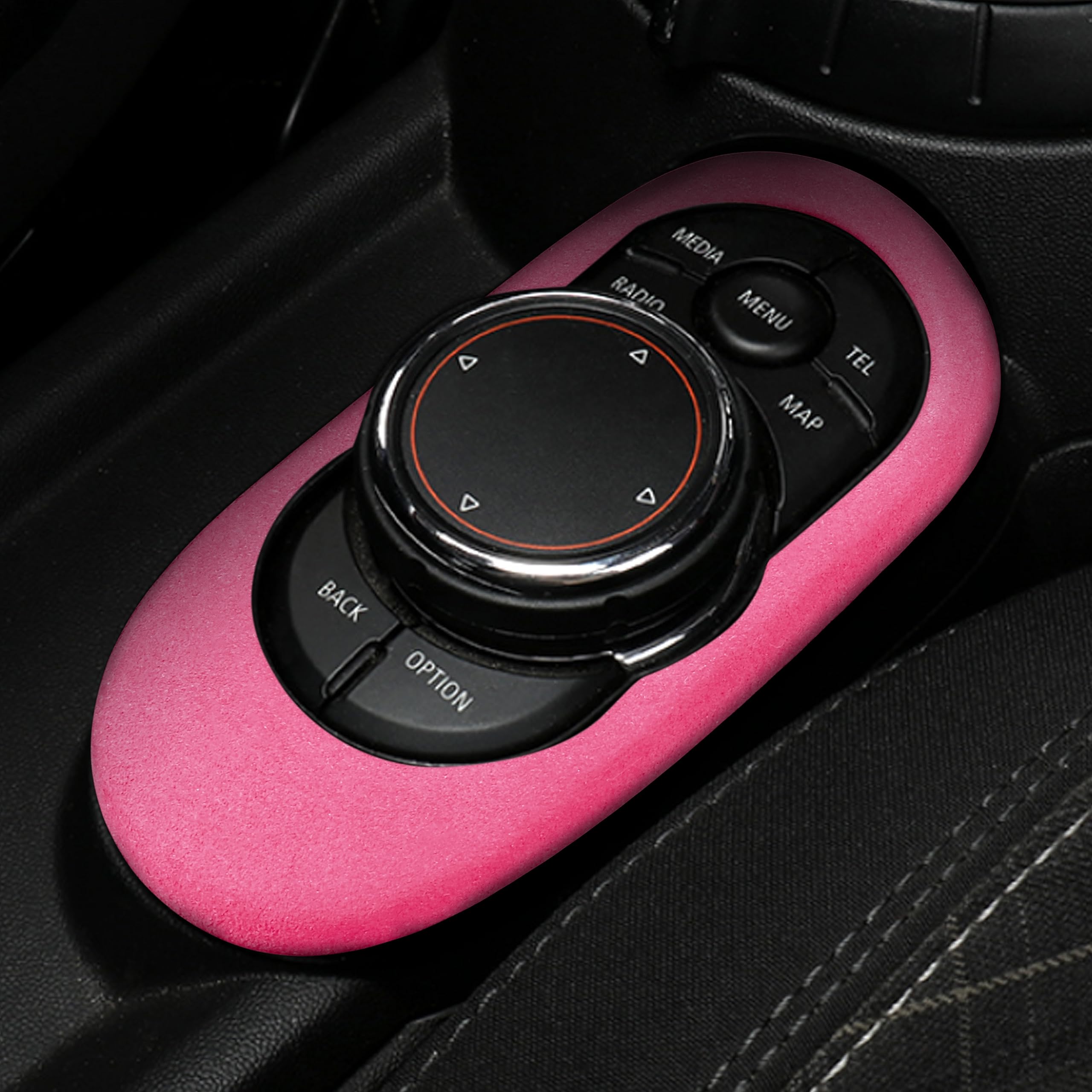 Toworldit Alcantara Central Multimedia Control Panel Frame Decoration Trim Cover Compatible with BMW Mini Cooper F54 F55 F56 F57 2014-2020 (Pink)