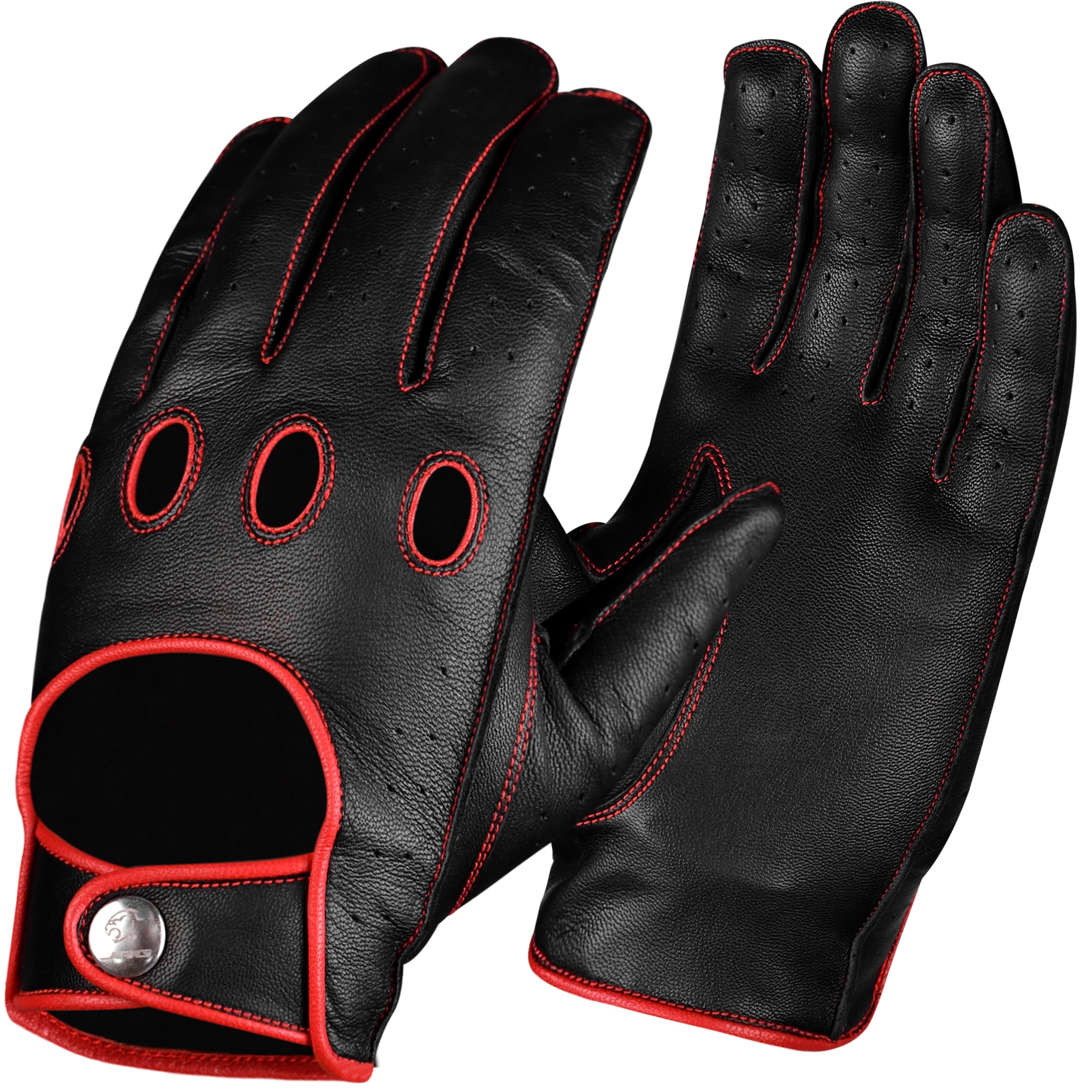 J.A.G. JAG Leather Full Finger Driving Gloves - Cowhide Driving Motorcycle Gloves for Men and Women (2X-Large, Red)