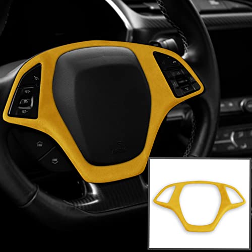 Toworldit Interior Accessories Alcantara + ABS Steering Wheel Trim Decoration Cover Compatible with Chevrolet Corvette C7 2014-2019 (Yellow)