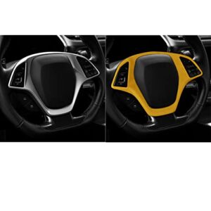 Toworldit Interior Accessories Alcantara + ABS Steering Wheel Trim Decoration Cover Compatible with Chevrolet Corvette C7 2014-2019 (Yellow)