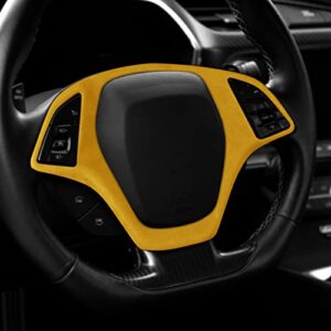 Toworldit Interior Accessories Alcantara + ABS Steering Wheel Trim Decoration Cover Compatible with Chevrolet Corvette C7 2014-2019 (Yellow)