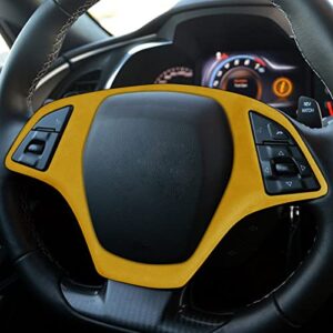 Toworldit Interior Accessories Alcantara + ABS Steering Wheel Trim Decoration Cover Compatible with Chevrolet Corvette C7 2014-2019 (Yellow)