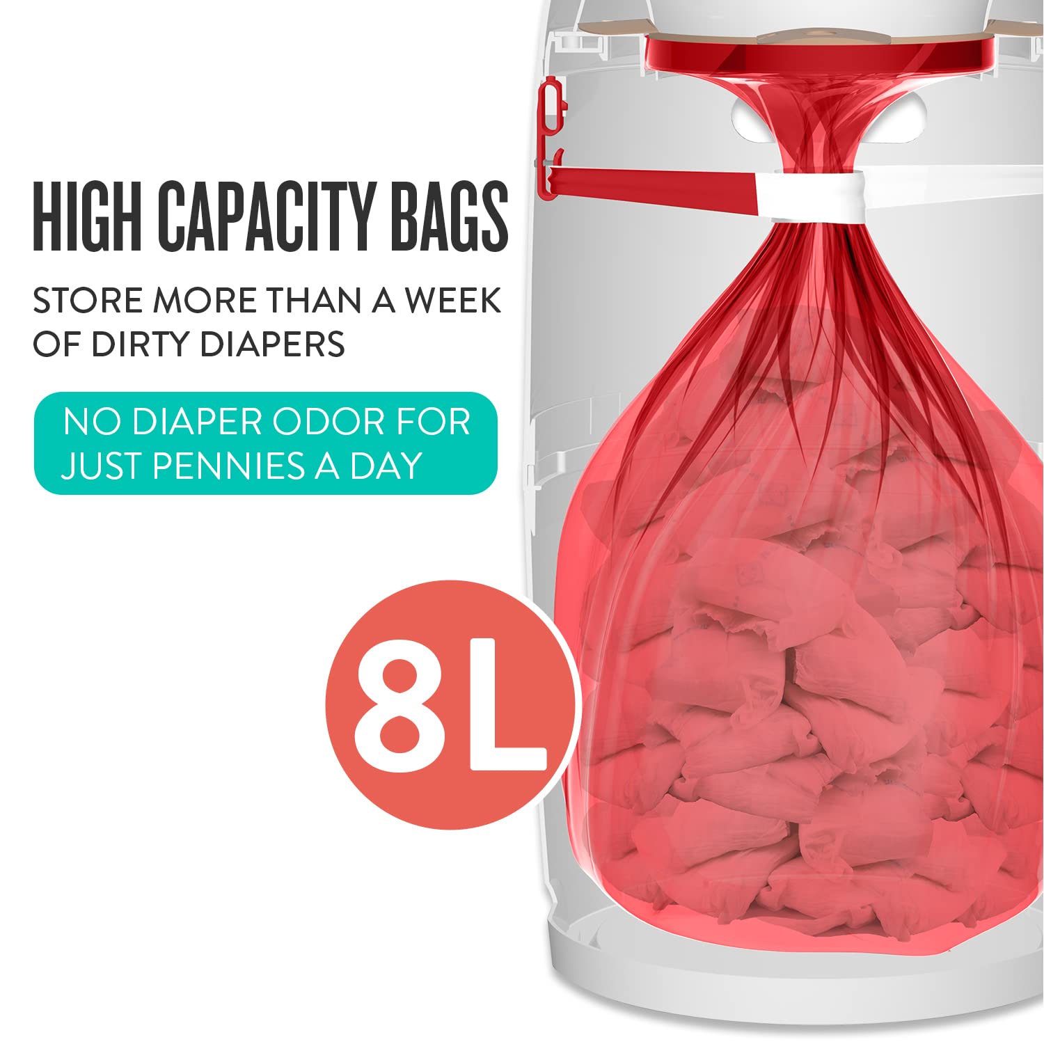 Prince Lionheart Diaper Twist’R Diaper Pail - Outsmarts Odors with Patented Twist Technology, Trash Can for Bathroom, Baby Diaper Pail with 2 Diaper Pail Refill Bags & 2 Charcoal Sachets