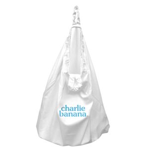 charlie banana reusable and washable cloth diaper wet bag, waterproof hanging diaper pail and laundry bag, white