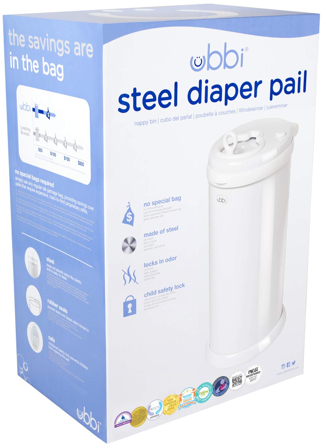 Ubbi Steel Diaper Pail and OXO Tot Perfect Pull Wipes Dispenser - Gray