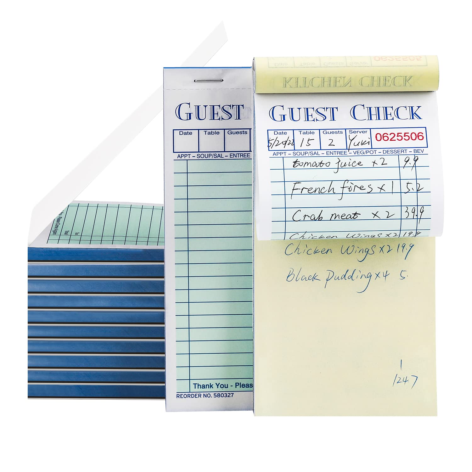 Methdic Guest Checks Server Note Pads 1000 Orders With Bottom Copy Paper Guest Receipt Waitress Notepad for Restaurants (20 Books)