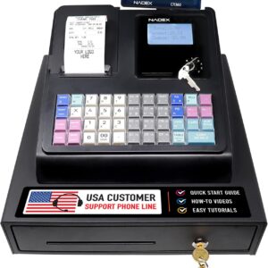 Nadex CR360 Cash Register, 4700 Lookups 50 Dept 50 Clerks, Quick Load Thermal Printer, Compact Size, Cash and Coin Drawer, Black