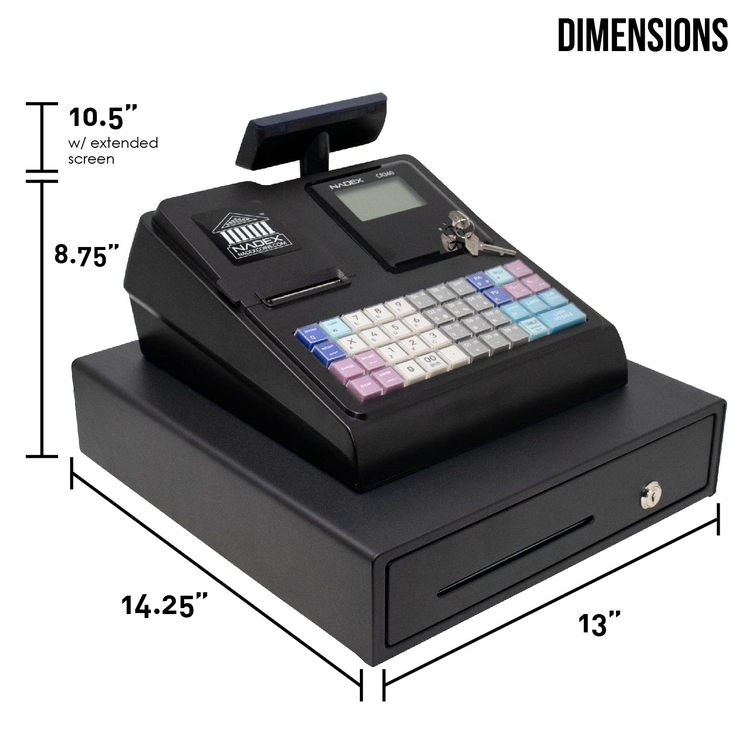 Nadex CR360 Cash Register, 4700 Lookups 50 Dept 50 Clerks, Quick Load Thermal Printer, Compact Size, Cash and Coin Drawer, Black