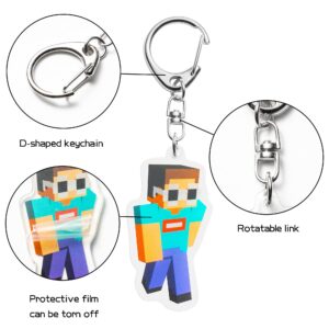 laffact Game SMP Acrylic Keyrings Pack for Kids Boy Technoblade Game Anime Figure Pendant Accessories with Metal Link Skeppy Hoodie Character Collectible Keychain Decor for Bag Gift(8Pcs)