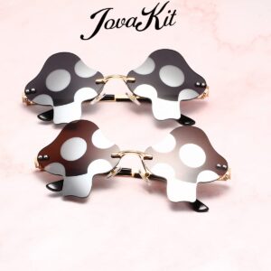 JOVAKIT Mushroom Shaped Sunglasses for Women Men Vintage Rimless Sun Glasses Retro rave Party Halloween Eyeglasses (Gold/Red)