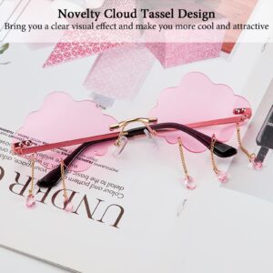 2 Pairs Tassel Clouds Shaped, Rimless Men Women 90s Disco Sunglasses (Light Blue, Pink)