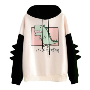 meikosks women's dinosaur sweatshirt long sleeve splice tops cartoon cute hoodies teens girls casual pullover (hblack, large, l)