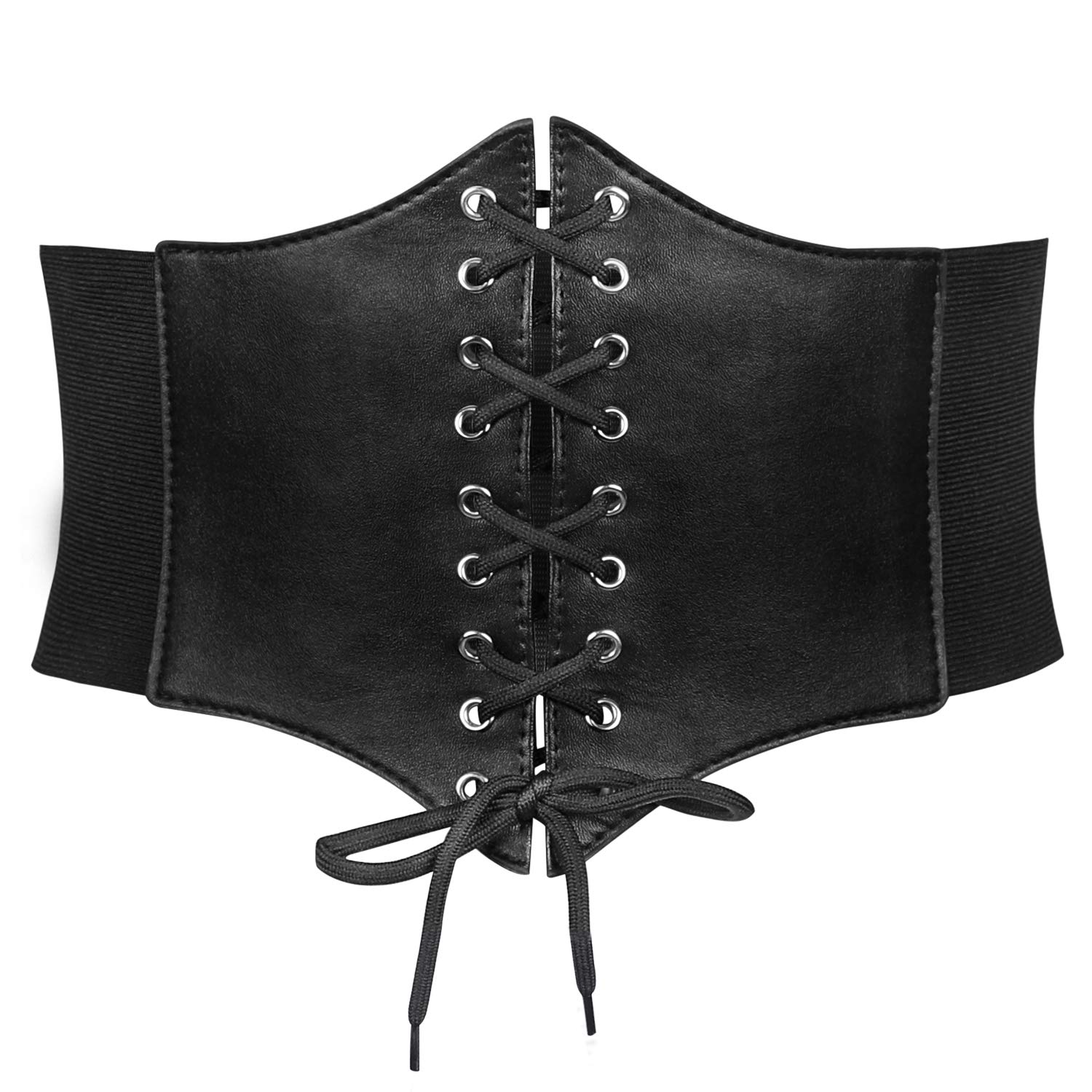 JASGOOD Women’s Elastic Costume Waist Belt Lace-up Tied Waspie Corset Belts for Women, Black,Fits Waist 27-30 Inches