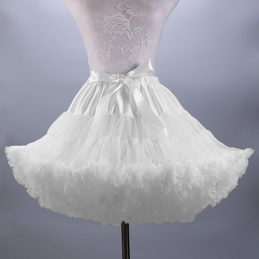 MeiLiMiYu Women's Petticoat Skirt Adult Puffy Tutu Skirt Layered Ballet Tulle Pettiskirts Dress Costume Underskirt White