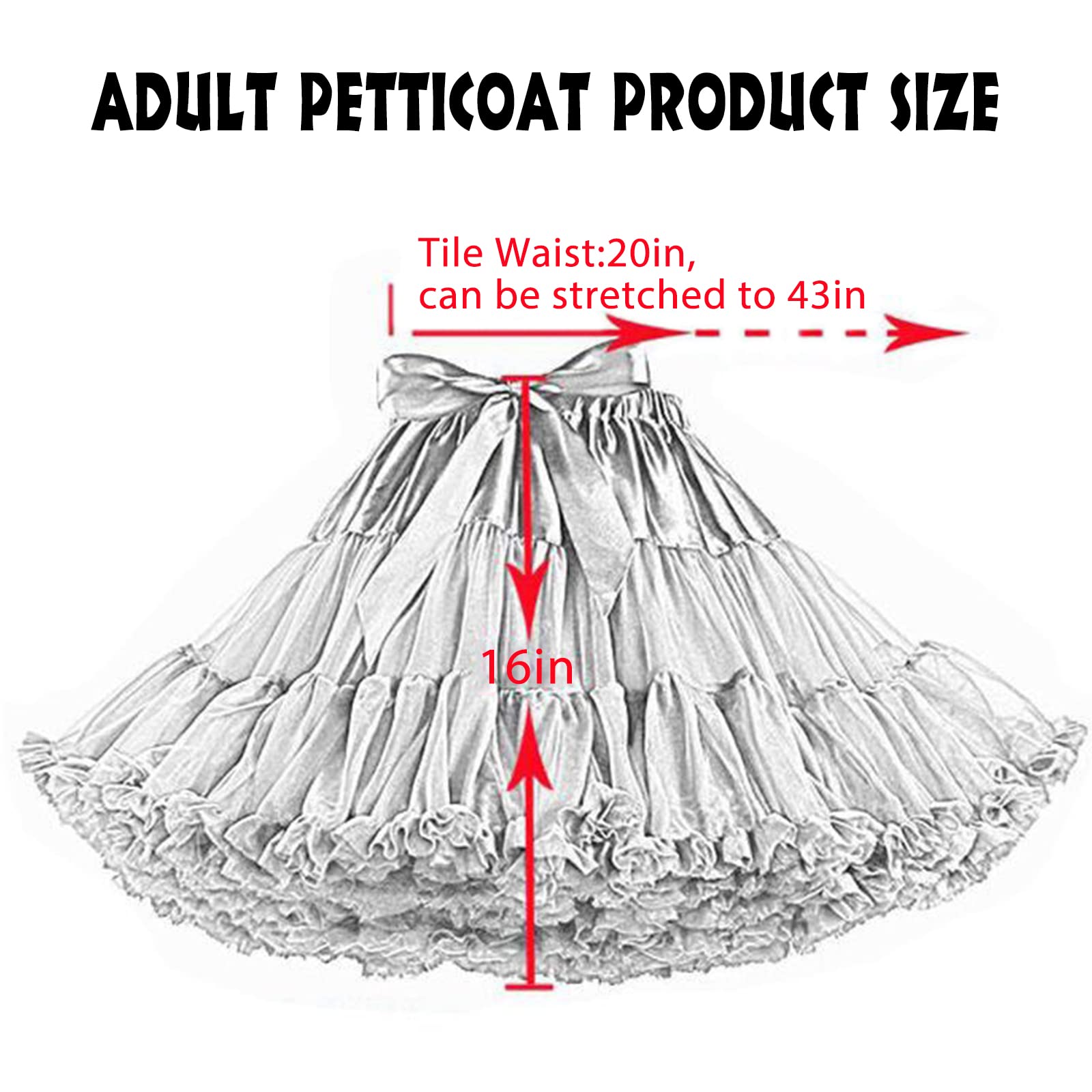 MeiLiMiYu Women's Petticoat Skirt Adult Puffy Tutu Skirt Layered Ballet Tulle Pettiskirts Dress Costume Underskirt White