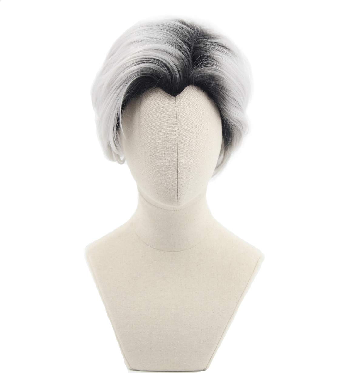 SpeedBeauty Man's Short Curly Silver Grey Boot Black Cosplay Wig Halloween Costume Wig