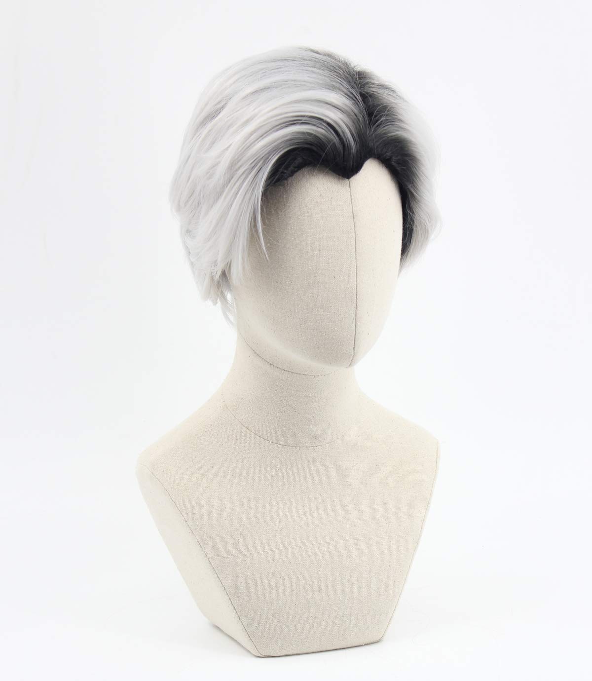 SpeedBeauty Man's Short Curly Silver Grey Boot Black Cosplay Wig Halloween Costume Wig