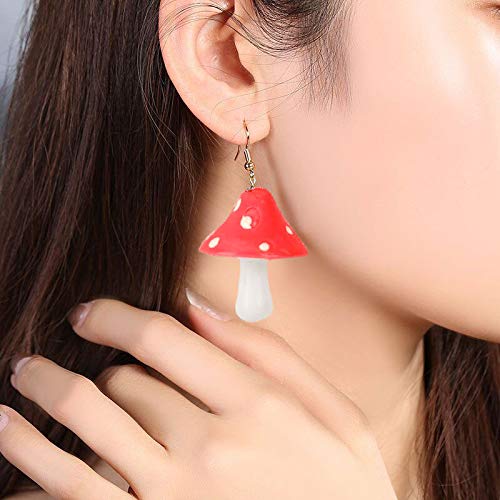 Cute Polka Dot Mushroom Drop Dangle Earrings Fun Simulation Mushroom Resin Earrings for Women Girls Food Jewelry (Red)