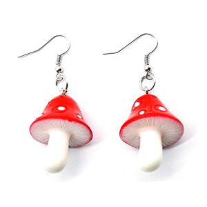 Cute Polka Dot Mushroom Drop Dangle Earrings Fun Simulation Mushroom Resin Earrings for Women Girls Food Jewelry (Red)