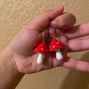 Cute Polka Dot Mushroom Drop Dangle Earrings Fun Simulation Mushroom Resin Earrings for Women Girls Food Jewelry (Red)