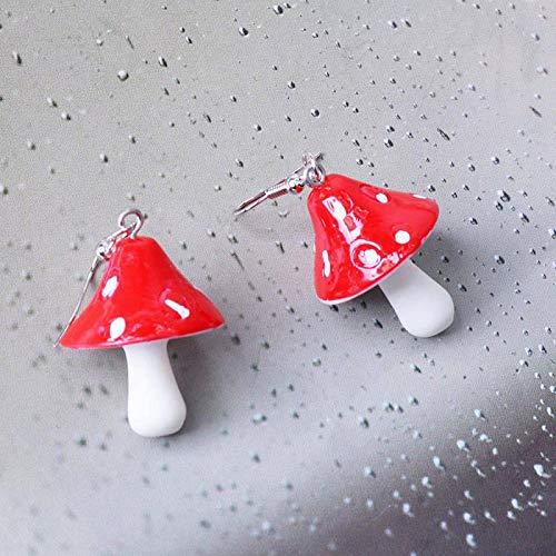 Cute Polka Dot Mushroom Drop Dangle Earrings Fun Simulation Mushroom Resin Earrings for Women Girls Food Jewelry (Red)