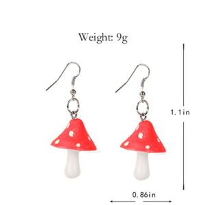 Cute Polka Dot Mushroom Drop Dangle Earrings Fun Simulation Mushroom Resin Earrings for Women Girls Food Jewelry (Red)