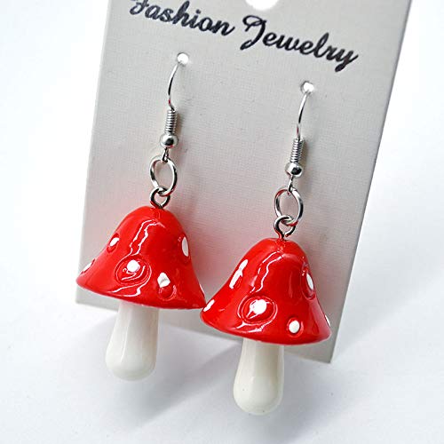 Cute Polka Dot Mushroom Drop Dangle Earrings Fun Simulation Mushroom Resin Earrings for Women Girls Food Jewelry (Red)