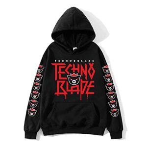 SOOZEE Y2K Dream SMP Game Crewneck Hoodie Men/Women Clothing Technoblade Merch Funny Graphic Sweatshirt Unisex Kawaii Cartoon Tops (Black,M)