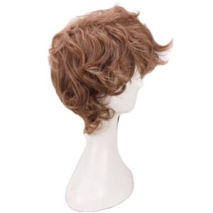 BoMing Man's Short Curly Brown Cosplay Wigs for Halloween Costume