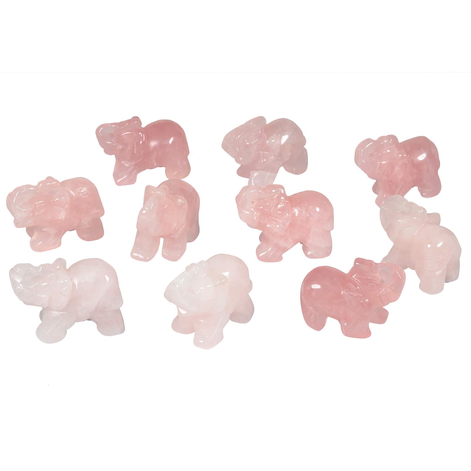 mookaitedecor Rose Quartz Elephant Crystal Sculpture Statue Healing Reiki Pocket Gemstone Figurines Crafts 1.5 Inch