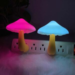 utlk [2 pack] plug-in led mushroom night light lamp with dusk to dawn sensor,plug in led bed cute mushroom nightlight night lamp wall light baby night lights for kids children