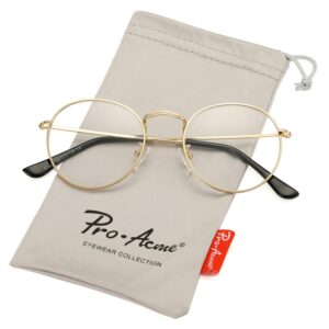 Pro Acme Classic Round Metal Clear Lens Glasses Frame Unisex Circle Eyeglasses (Gold)