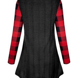 Cestyle Tunic Sweaters to wear with Leggings Christmas Plaid Sweatshirts for Women Long Sleeve Asymmetrical Hem Dressy Tops Lightweight Pullpver Tops Black Red Plaid XX-Large