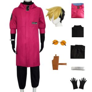 iopbot trigun vash the stampede cosplay costume vash trench coat suits full set halloween (pink+wig,m)