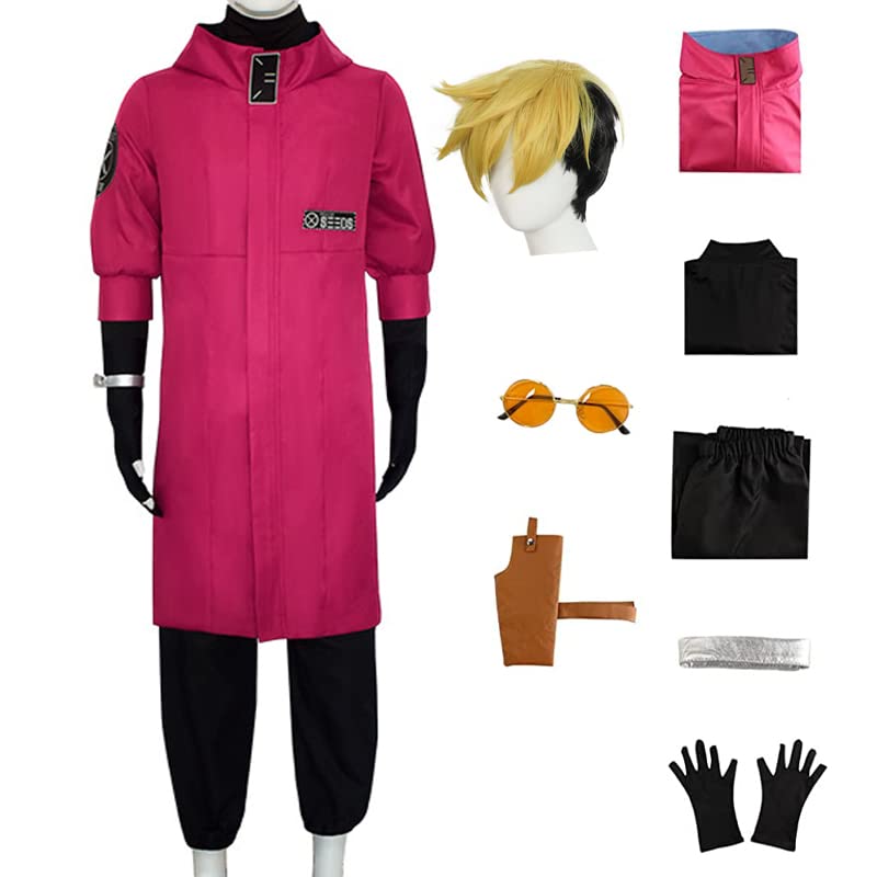 IOPBOT Trigun Vash the Stampede Cosplay Costume Vash Trench Coat Suits Full Set Halloween (Pink+wig,M)