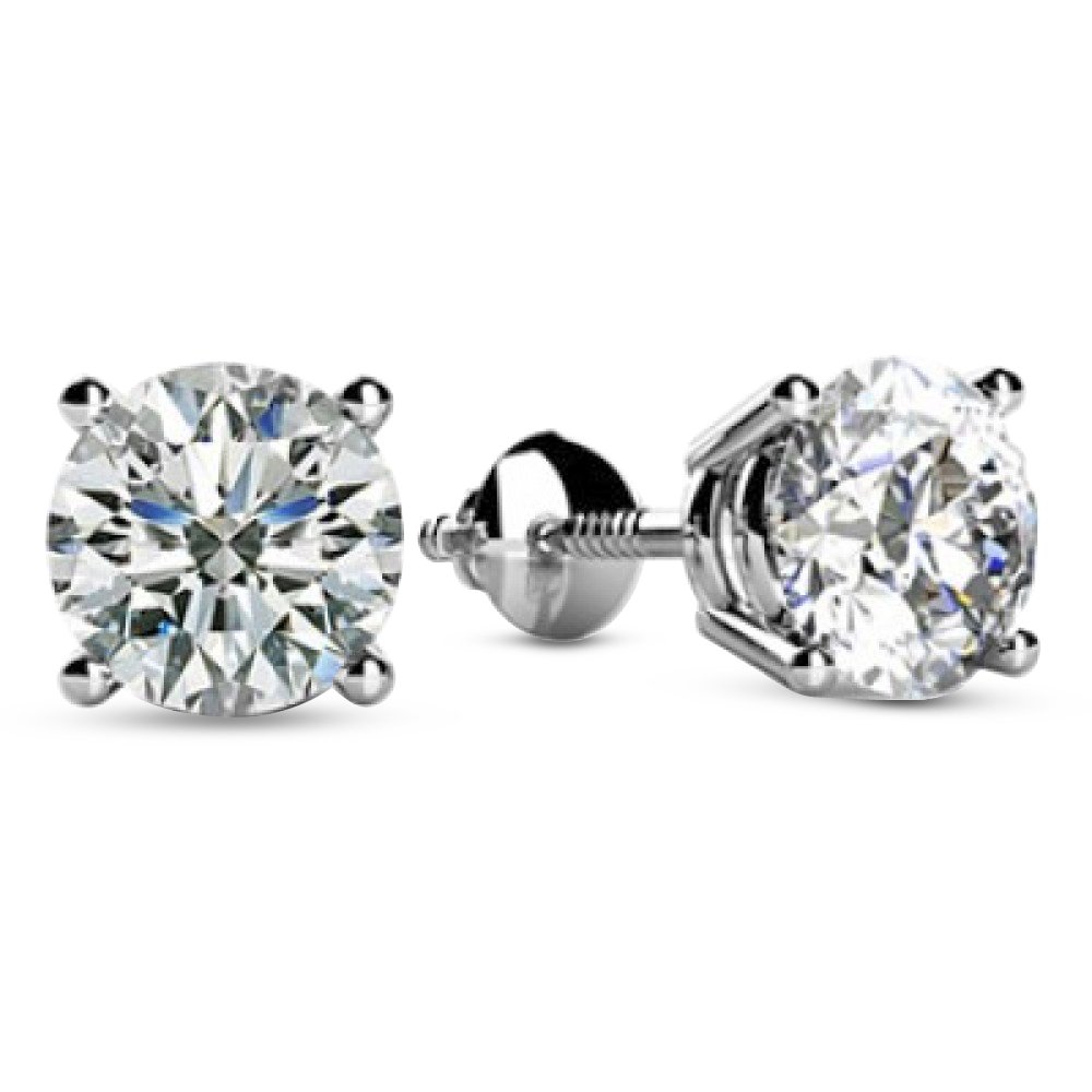 Houston Diamond District 2 Carat 14K White Gold IGI Certified LAB-GROWN Round Cut Diamond Earrings 4 Prong Screw Back (G-H Color, VS1-VS2 Clarity)