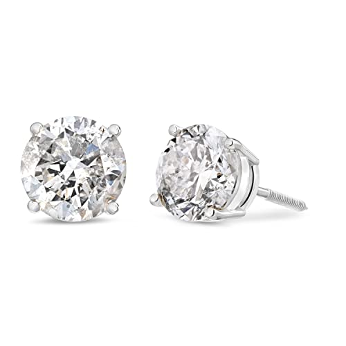 Amazon Essentials 14k White Gold Round-Cut Diamond Stud Earrings (2cttw, J-K Color, I2-I3 Clarity) (previously Amazon Collection)