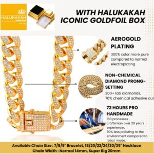 Halukakah Diamond Cuban Link 14MM,Gold Chain for Men Iced out Miami 18k Real Gold Plated Choker Necklace 16",Full Cz Diamond Cut Prong Set,with Giftbox