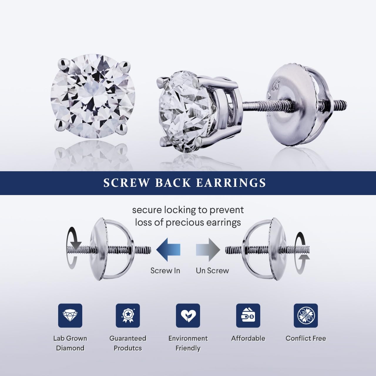 The Diamond Channel 0.50-6 CARAT Lab Diamond Stud Earrings for Women 14 Karat Gold Round Earrings 4 Prong Setting with Screw Back and Posts Studs (F-G Color, VS1-VS2 Clarity) (1.00 cttw, white-gold)