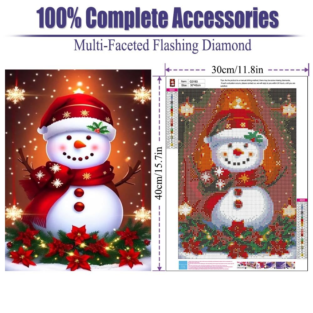 LWZAYS Christmas Diamond Painting Kits, Snowman Diamond Art Kits for Adults, 5d Diamond Painting Kits for Adults,Gem Art with Diamond Painting for Home Wall Decor 12 x 16inch