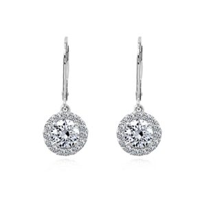 Amazon Essentials Sterling Silver Platinum Plated Infinite Elements Cubic Zirconia Halo Leverback Drop Earrings (previously Amazon Collection)