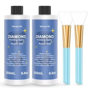 vansylife updated diamond painting sealer 2 pack 500ml with silicone brush, 5d diamond painting glue accessories permanent hold & shine effect for diamond painting and jigsaw puzzles (17.6 oz)