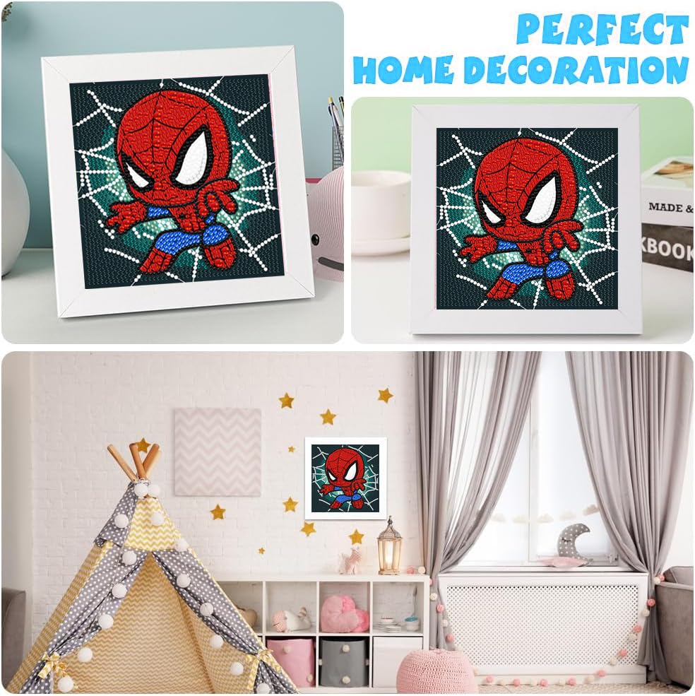 Cartoon Diamond Art Painting Kits for Kids with Frame,Cartoon Diamond Art for Kids Ages 4-8-12,Easy Kids Gem Art Kit with Beautiful Package for Gift Home Wall Decor(7x7inch)