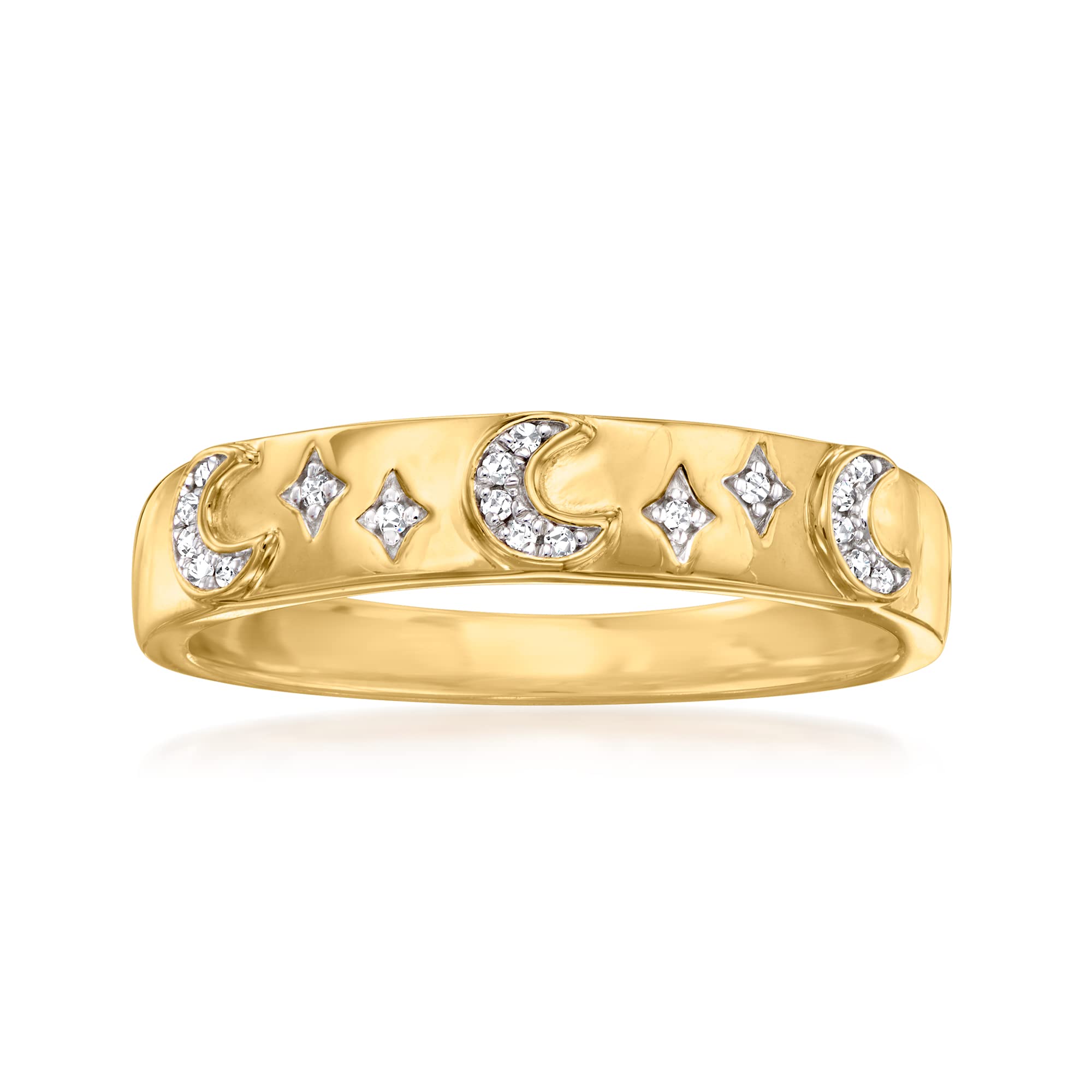 Ross-Simons Diamond-Accented Moon and Star Ring in 18kt Gold Over Sterling. Size 8