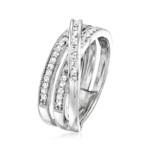 Ross-Simons 0.33 ct. t.w. Round and Baguette Diamond Crisscross Ring in Sterling Silver. Size 10