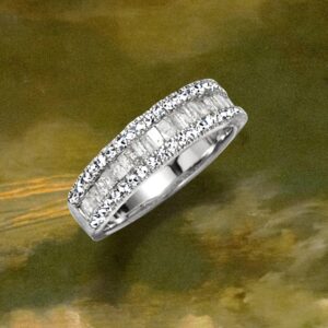 Ross-Simons 1.00 ct. t.w. Baguette and Round Diamond Ring in Sterling Silver. Size 7