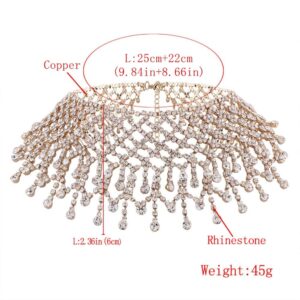 Chamvino Full diamond fashion exaggerated choker Water drop studded diamond tassel choker for Women's and girls gifts（gold/silver）