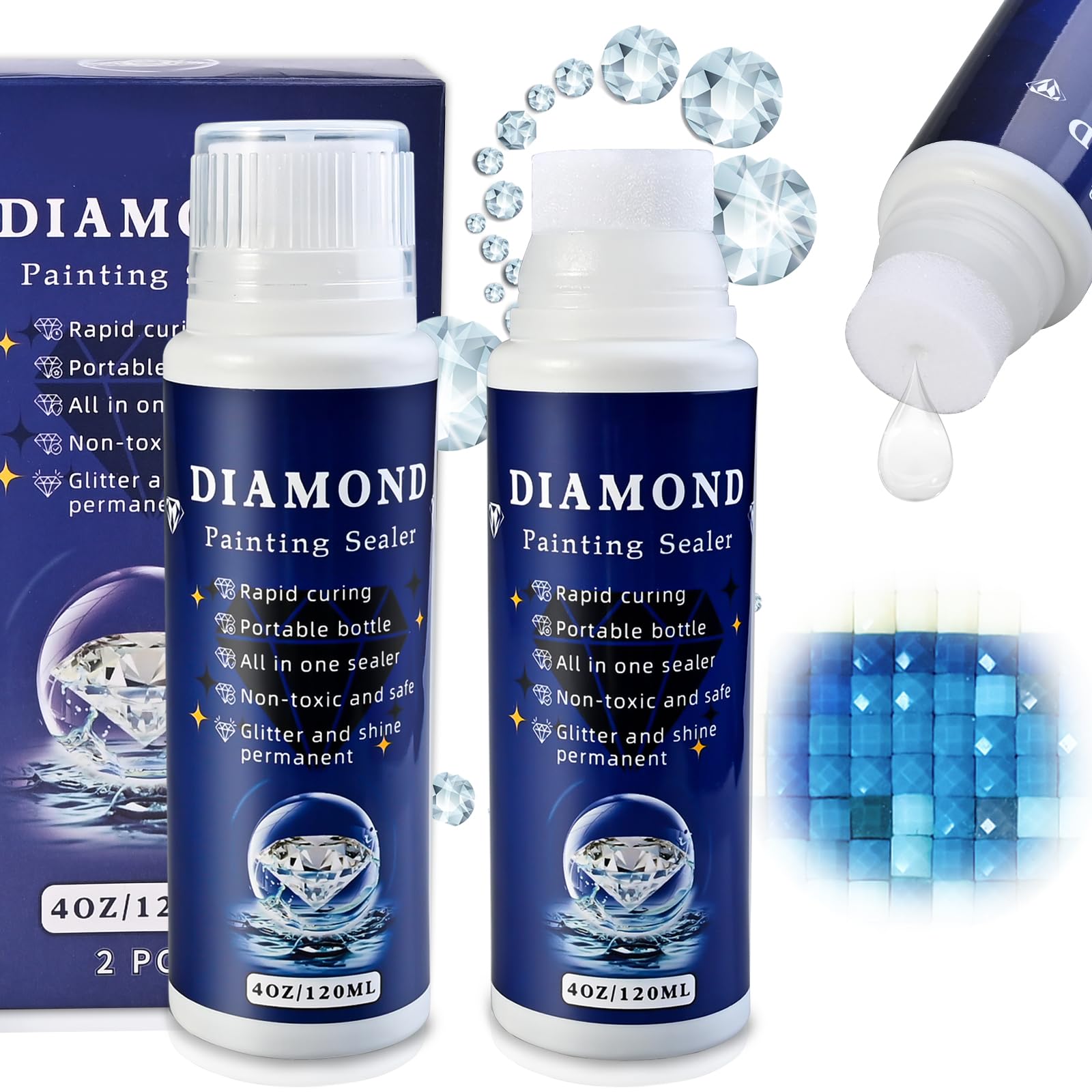 Faburo 2-Pack Diamond Painting Protectant Sealer Brightener(120ml*2), 8OZ Diamond Painting Accessories Glue for Diamond Painting and Puzzles, Diamond Art Sealer Permanent Hold & Shine Effect